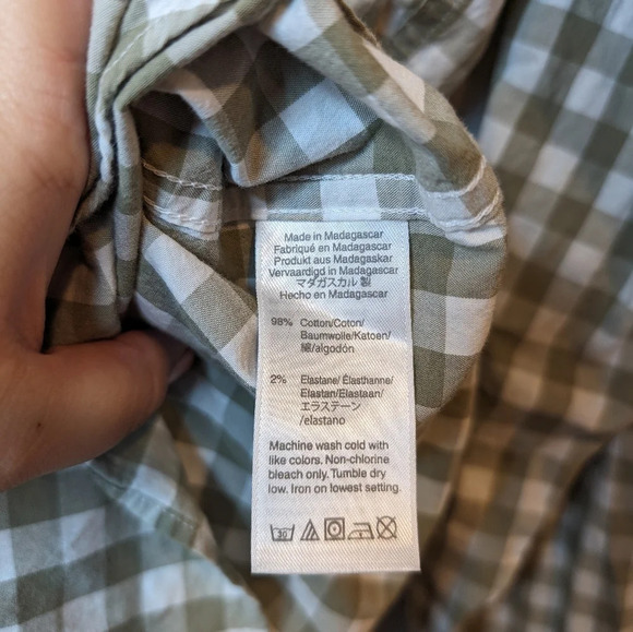 J Crew Slim Flex Washed Tan & White Checkered Plaid Gingham XL Mens Button Down - Picture 6 of 9